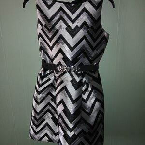 I.N. Girl Chevron Patterned Dress with Belt